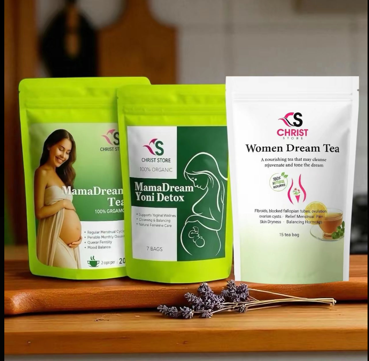MamaDream Tea Set 20 bags - 100% Organic  Detox & Fasil pou fè pitit Tea - 7 & 10 Tea Bags