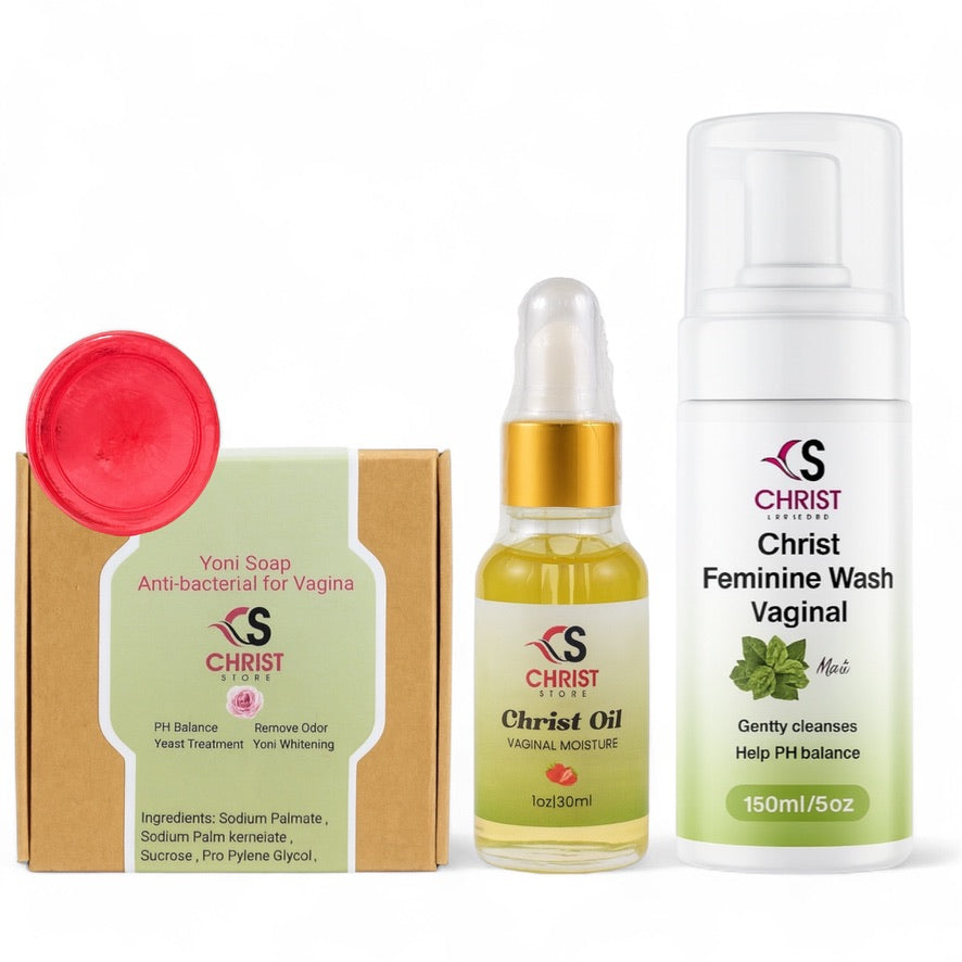 Feminine Care Set – Strawberry Yoni Soap, Vaginal Moisture Oil & pH Balance Wash for Freshness & Odor Control